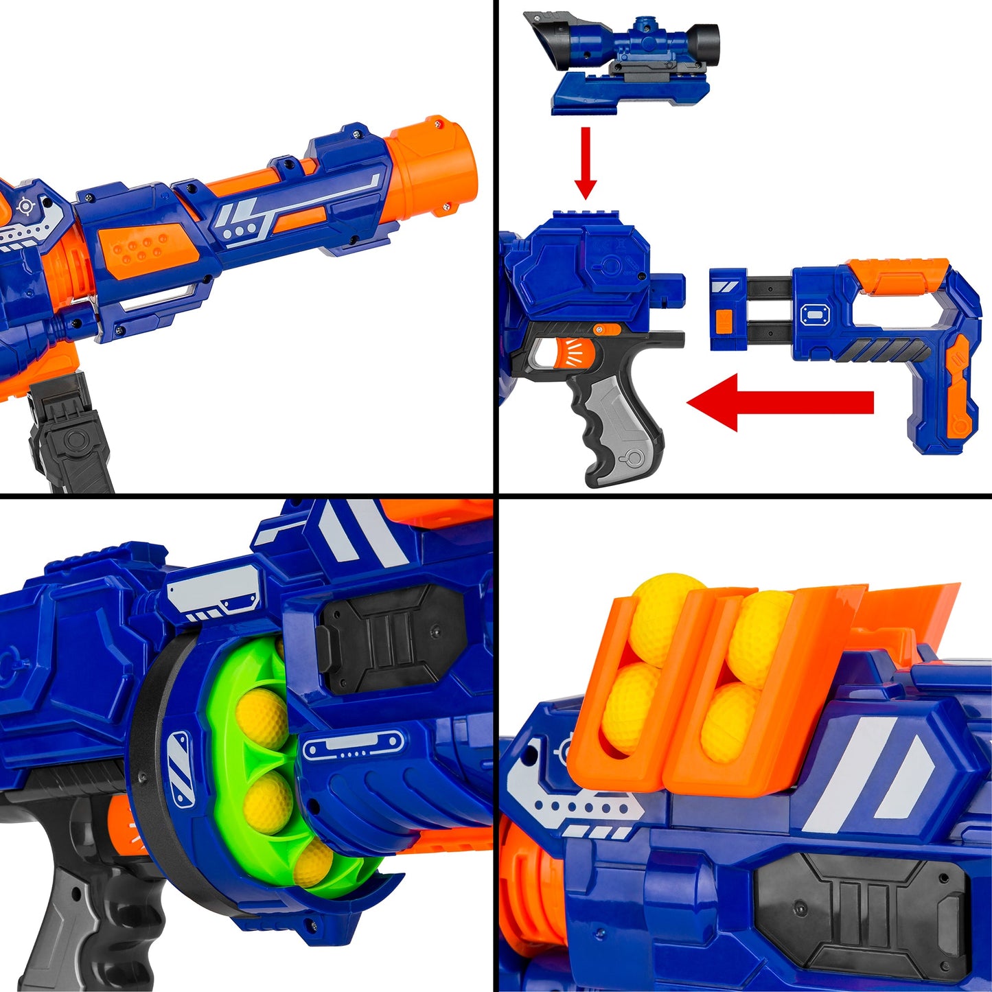 Rynx | Electric soft foam ball long distance blaster toy w/ barrel extension, bipod