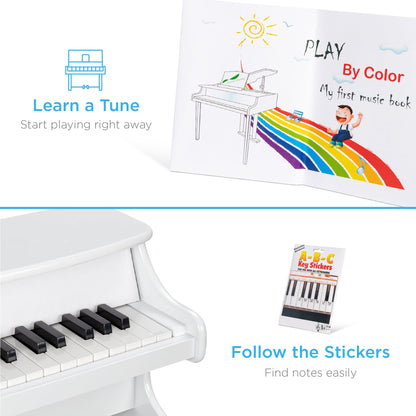 Rynx | Kids 25-Key Wooden Learning Mini Piano with Key Note Stickers, Music Book