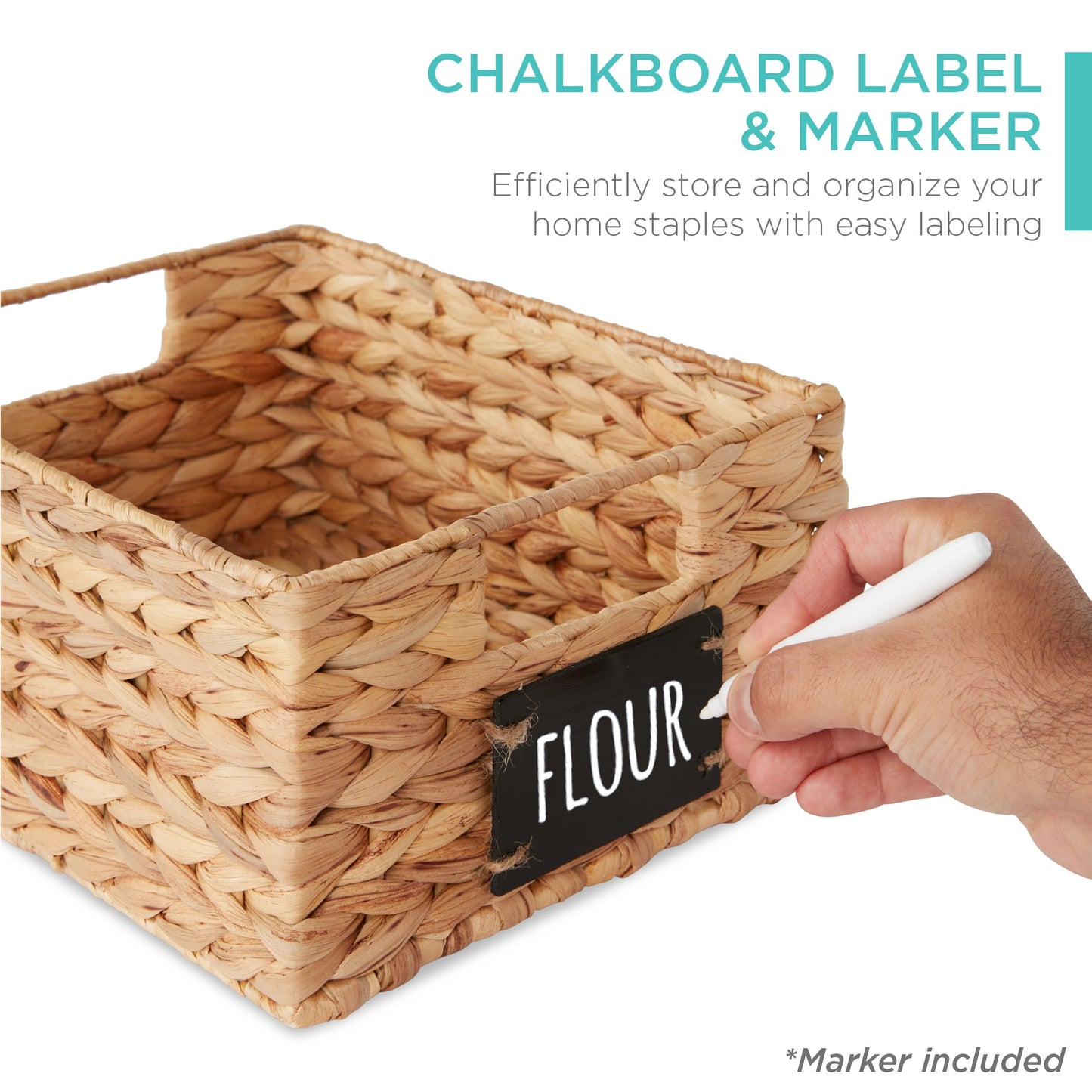 Rynx | Set of 4 Water Hyacinth Storage Baskets with Table, Markers - 12in