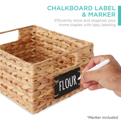 Rynx | Set of 4 Water Hyacinth Storage Baskets with Table, Markers - 12in