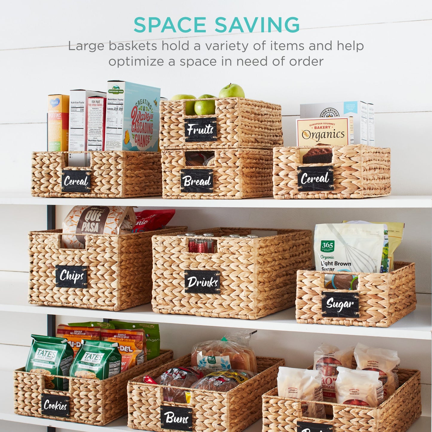 Rynx | Set of 4 Water Hyacinth Storage Baskets with Table, Markers - 12in