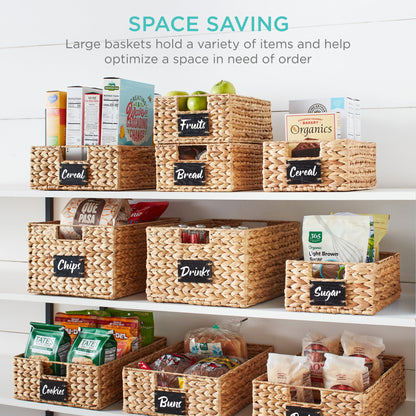 Rynx | Set of 4 Water Hyacinth Storage Baskets with Table, Markers - 12in