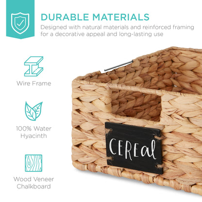 Rynx | Set of 4 Water Hyacinth Storage Baskets with Table, Markers - 12in