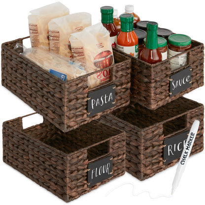 Rynx | Set of 4 Water Hyacinth Storage Baskets with Table, Markers - 12in
