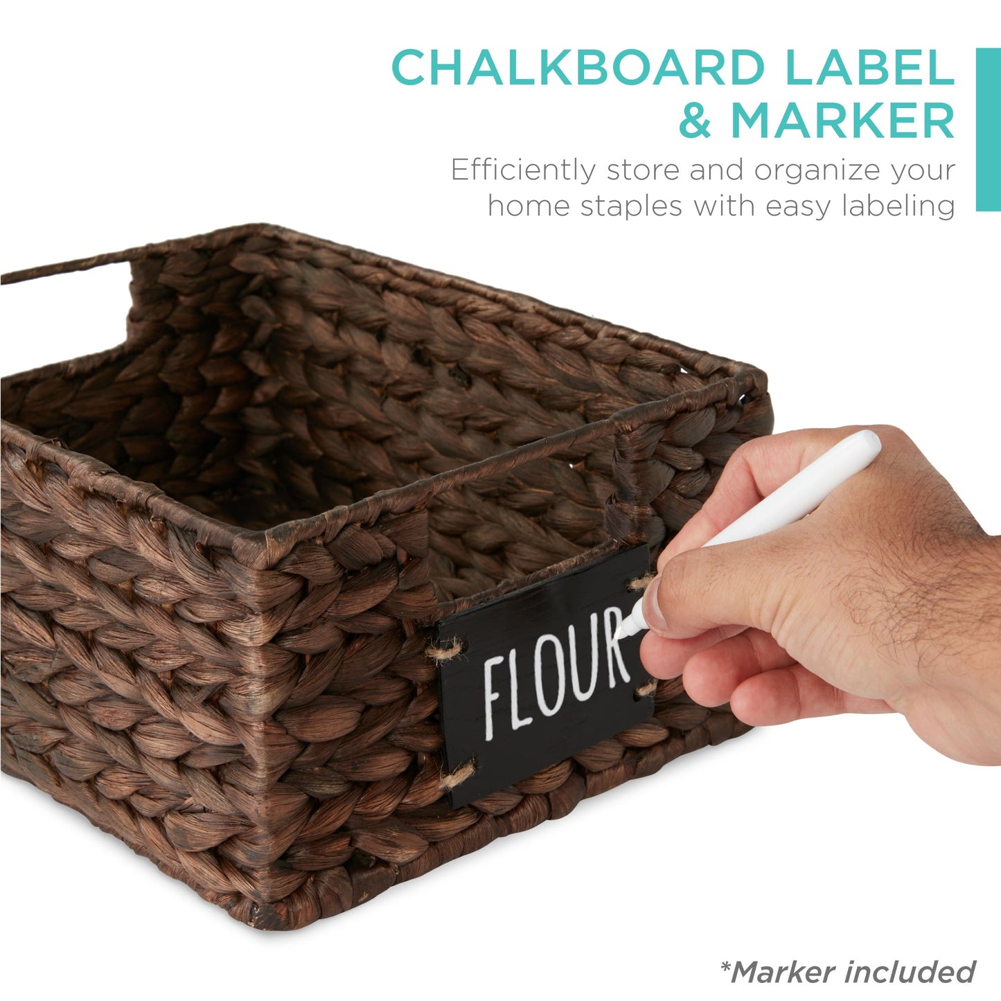 Rynx | Set of 4 Water Hyacinth Storage Baskets with Table, Markers - 12in