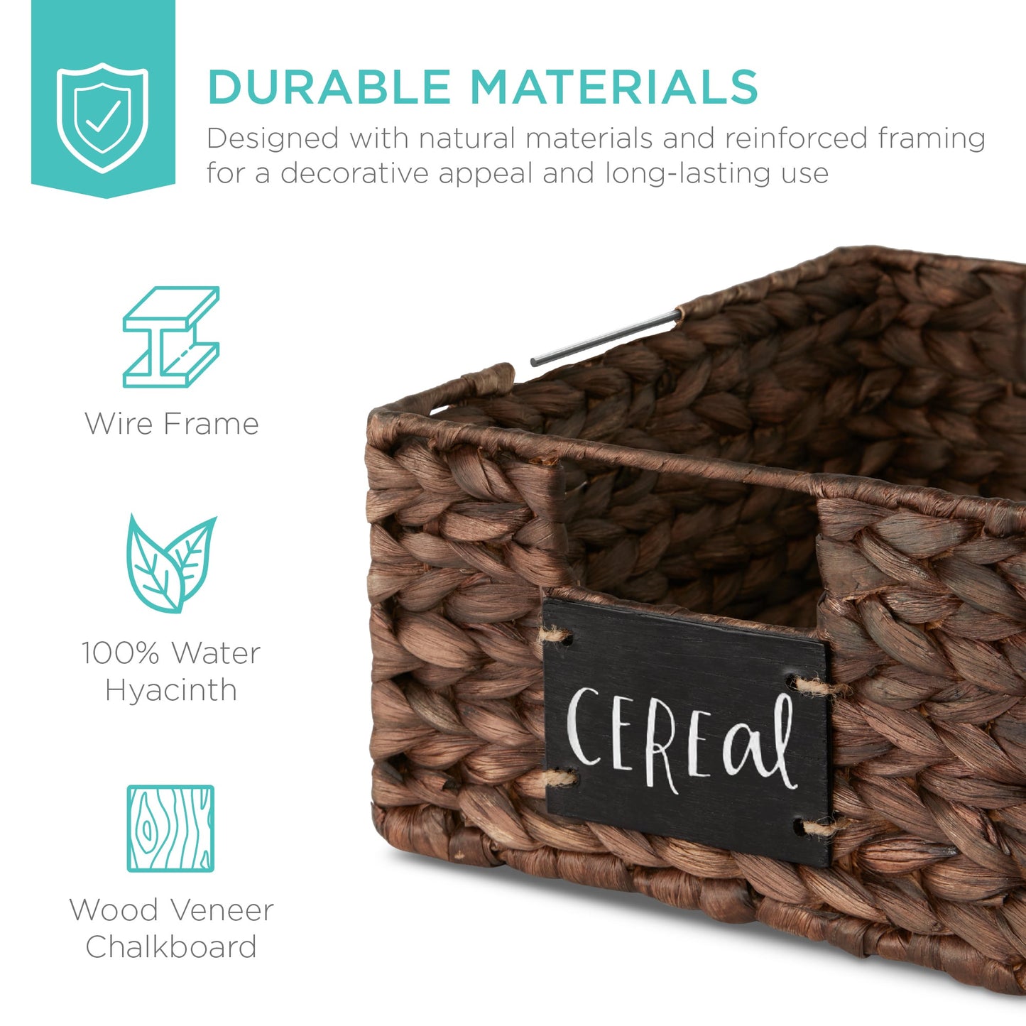 Rynx | Set of 4 Water Hyacinth Storage Baskets with Table, Markers - 12in