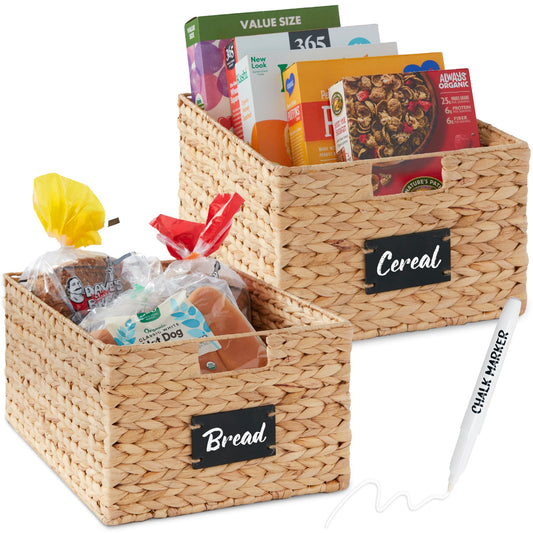 Rynx | Set of 2 water hyacinth mat baskets with chalkboard, marker - 16 inches