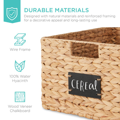 Rynx | Set of 2 water hyacinth mat baskets with chalkboard, marker - 16 inches