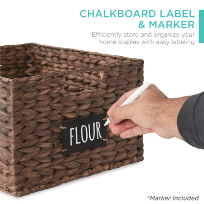 Rynx | Set of 2 water hyacinth mat baskets with chalkboard, marker - 16 inches