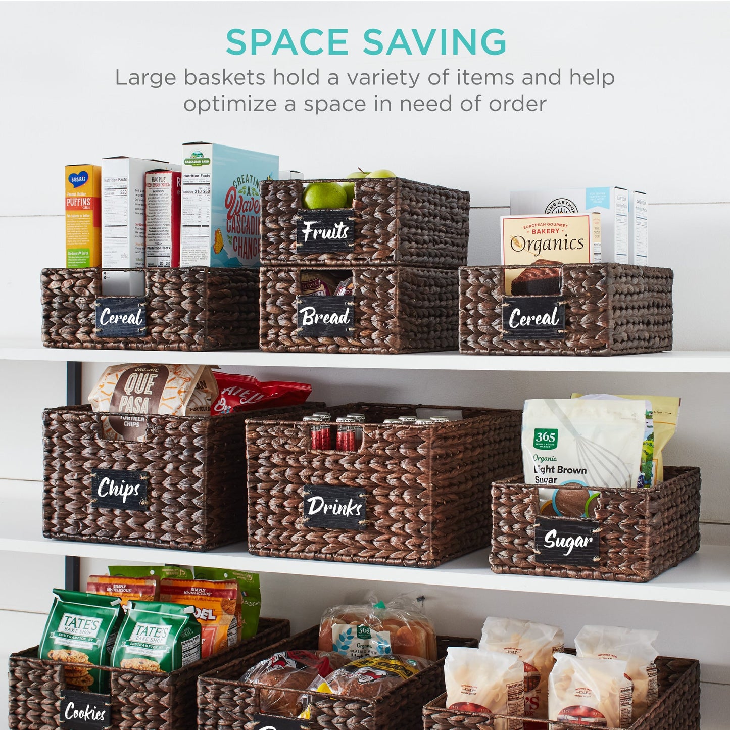 Rynx | Set of 2 water hyacinth mat baskets with chalkboard, marker - 16 inches
