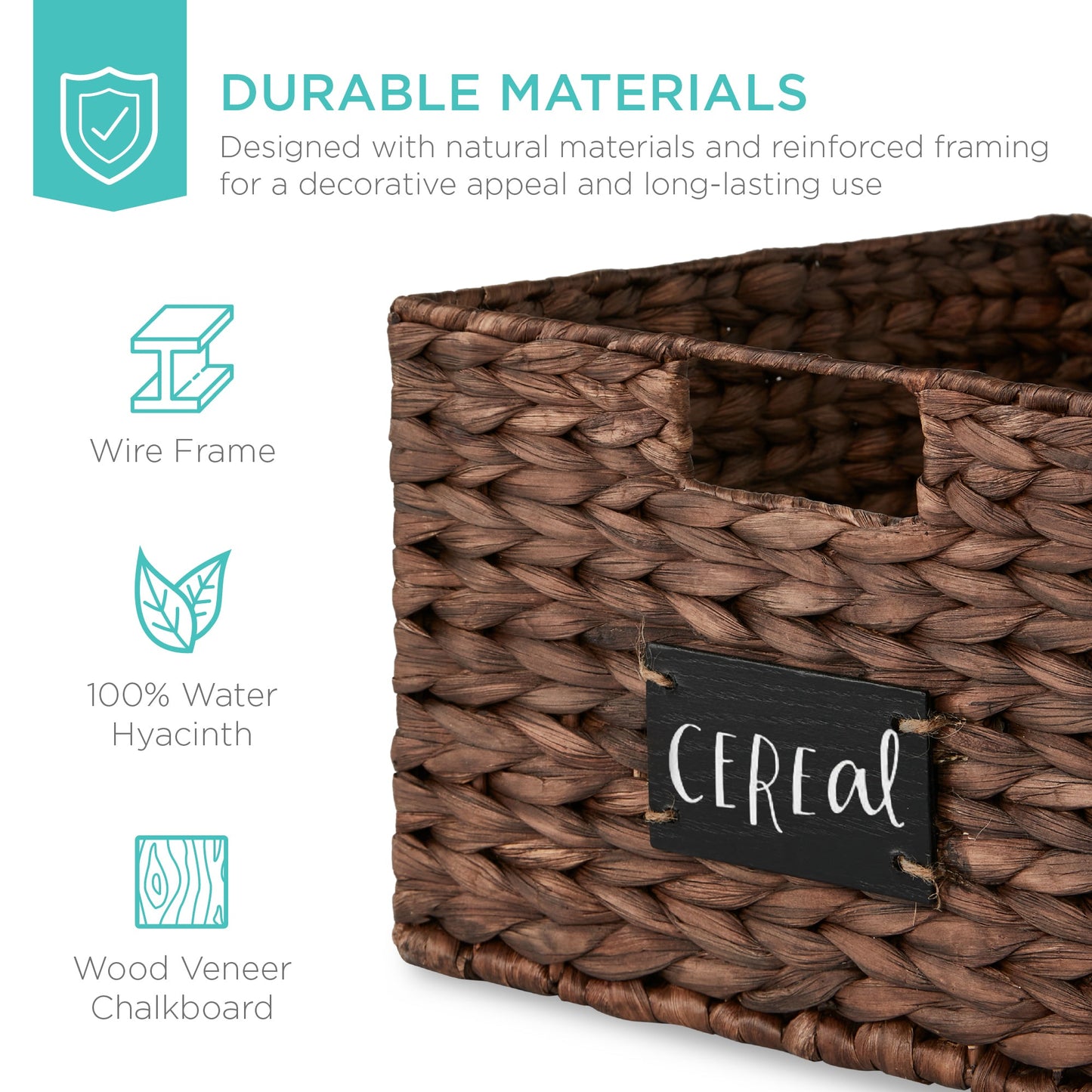 Rynx | Set of 2 water hyacinth mat baskets with chalkboard, marker - 16 inches