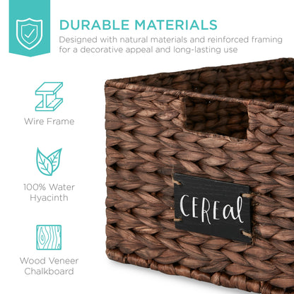 Rynx | Set of 2 water hyacinth mat baskets with chalkboard, marker - 16 inches