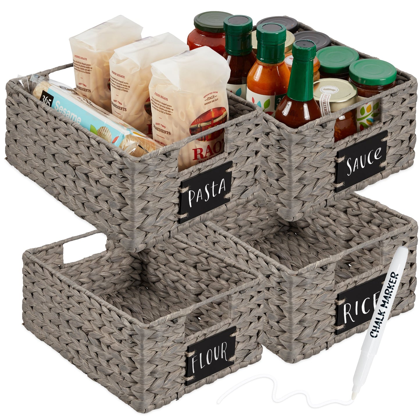 Rynx | Set of 4 Water Hyacinth Storage Baskets with Table, Markers - 12in