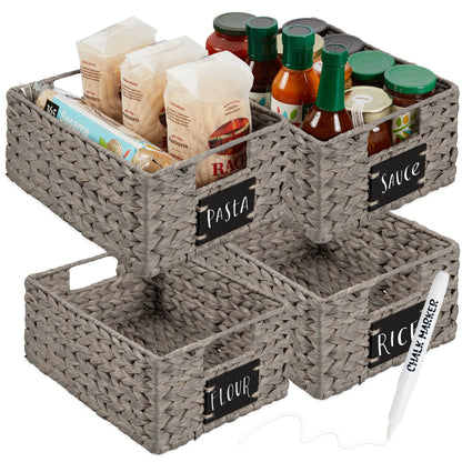 Rynx | Set of 4 Water Hyacinth Storage Baskets with Table, Markers - 12in