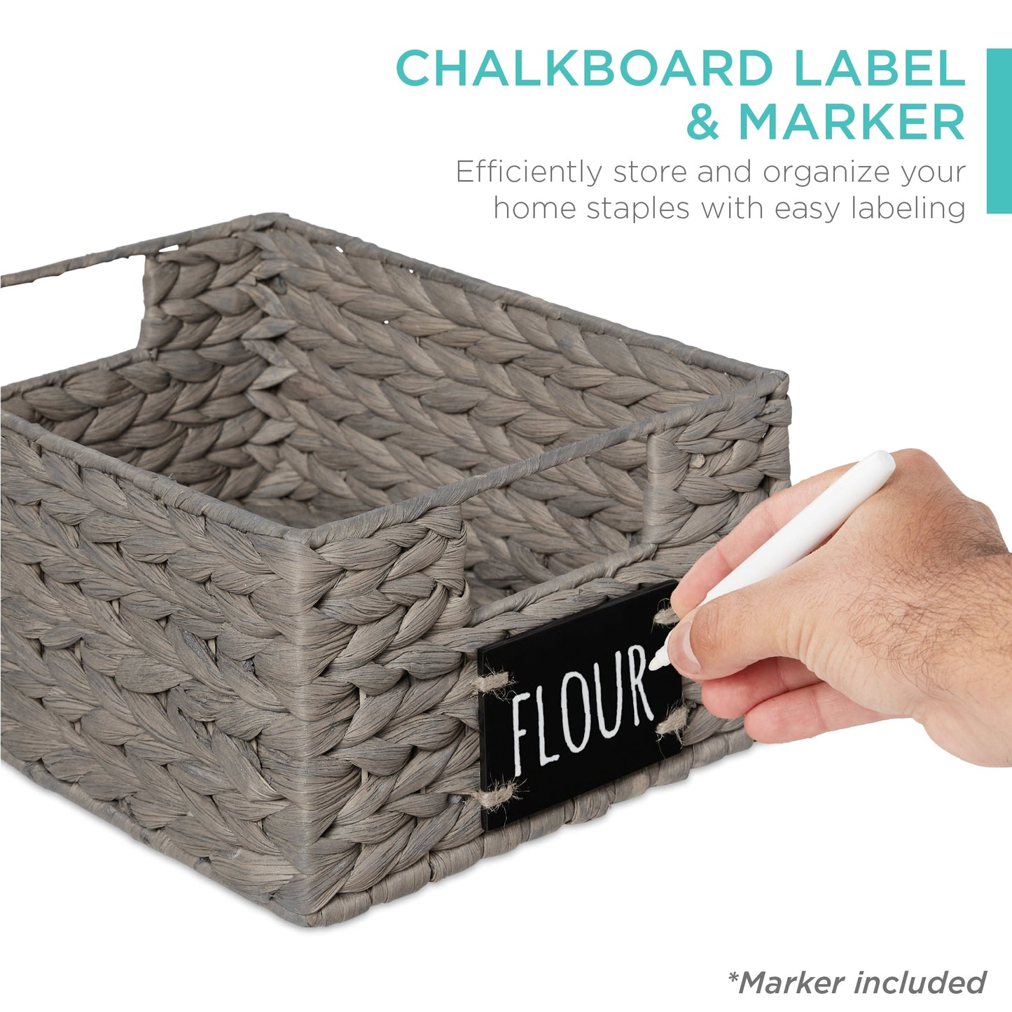 Rynx | Set of 4 Water Hyacinth Storage Baskets with Table, Markers - 12in
