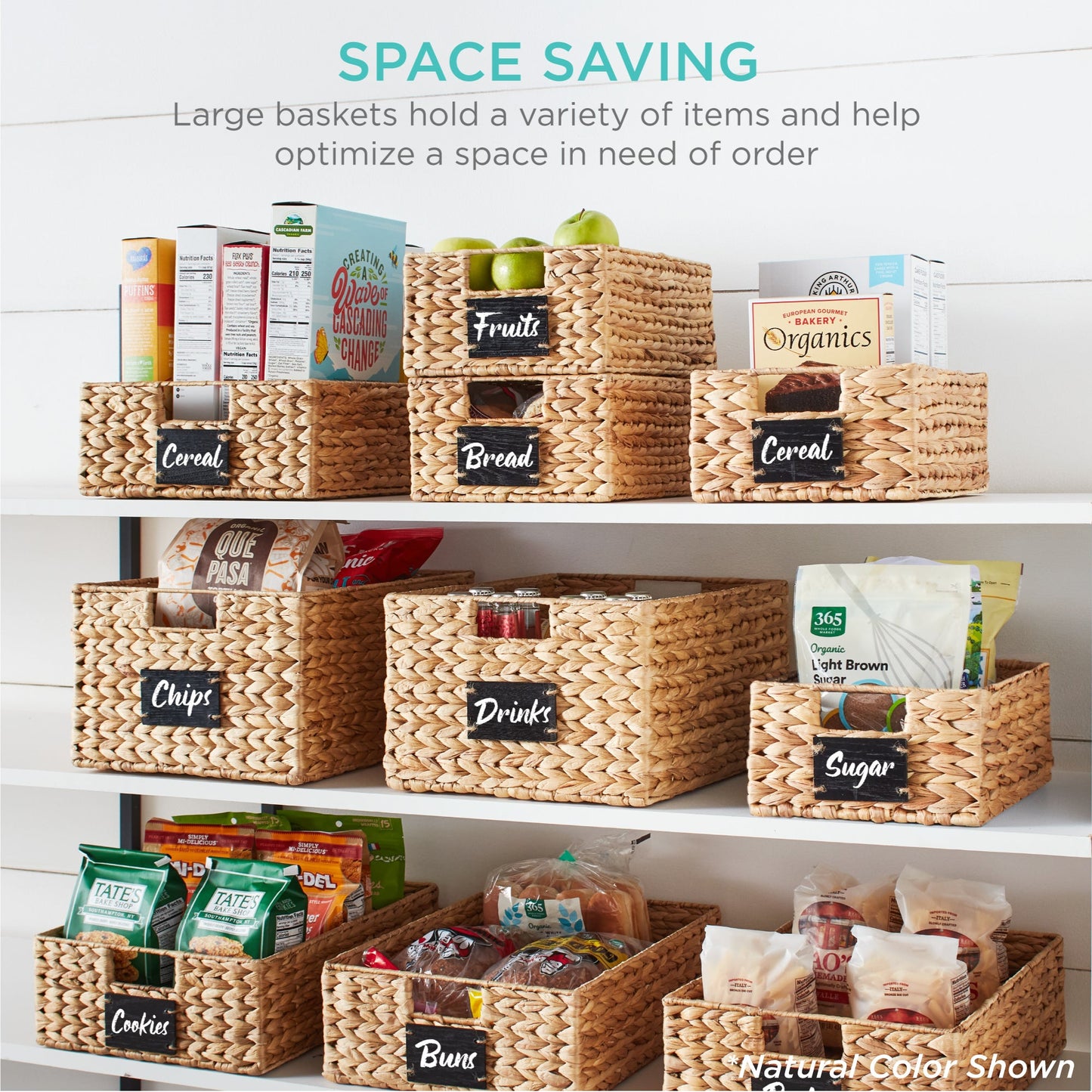 Rynx | Set of 4 Water Hyacinth Storage Baskets with Table, Markers - 12in