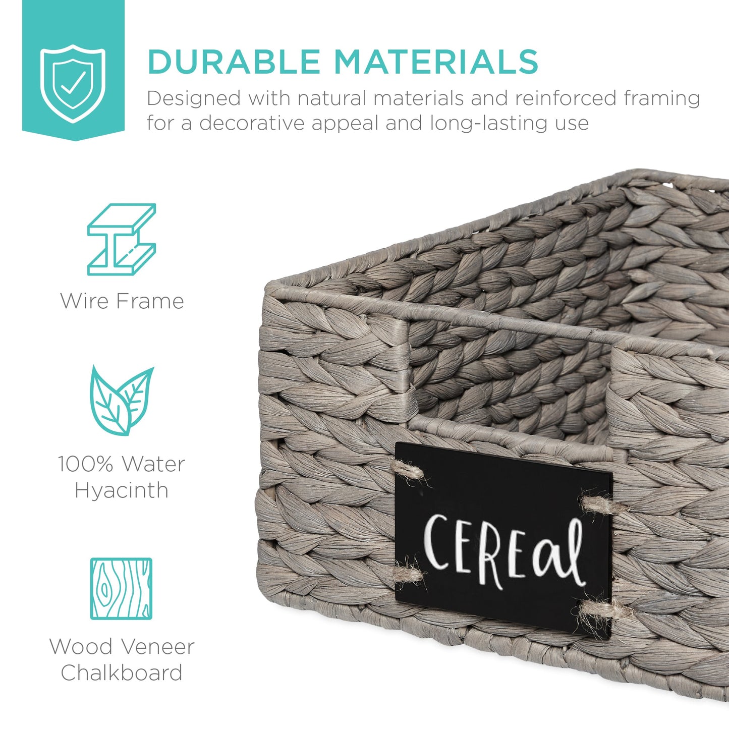 Rynx | Set of 4 Water Hyacinth Storage Baskets with Table, Markers - 12in
