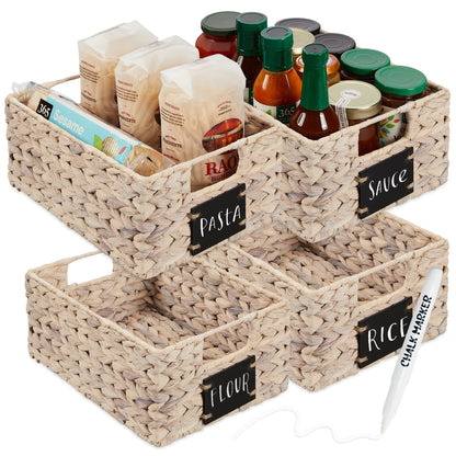 Rynx | Set of 4 Water Hyacinth Storage Baskets with Table, Markers - 12in