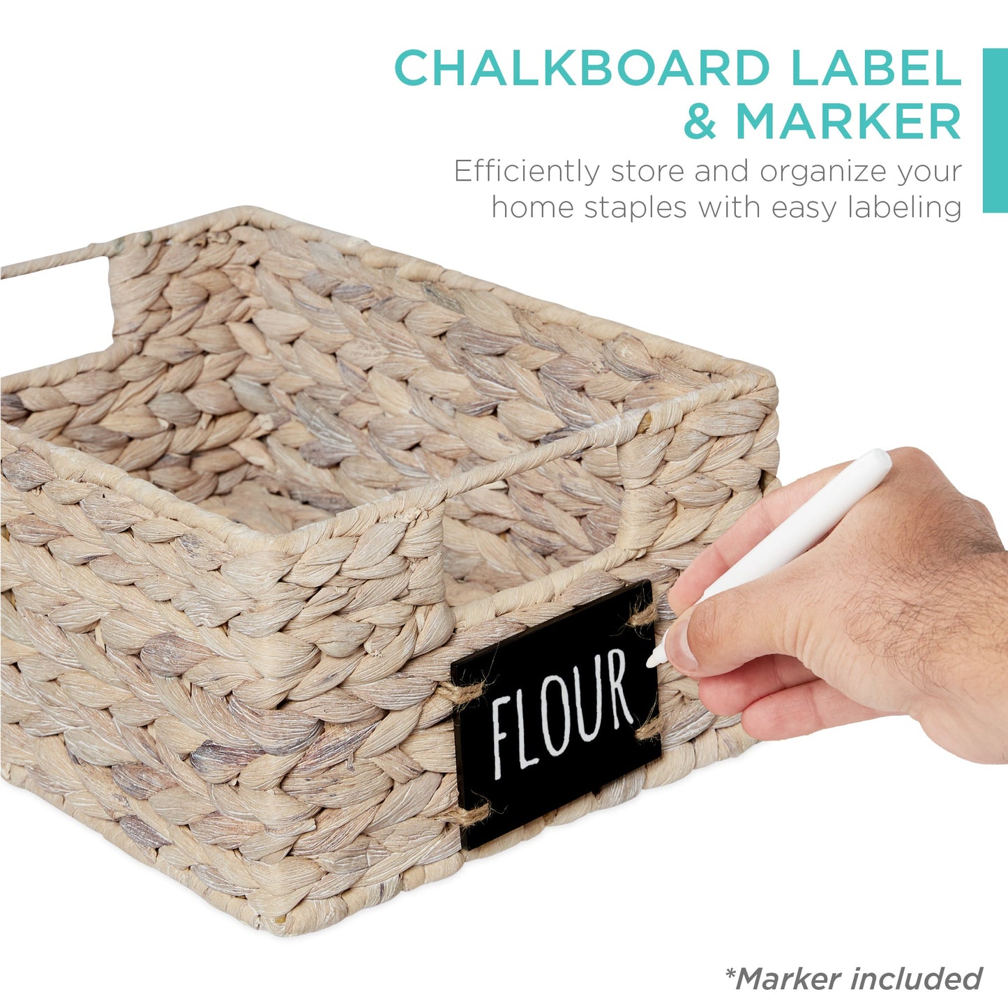 Rynx | Set of 4 Water Hyacinth Storage Baskets with Table, Markers - 12in