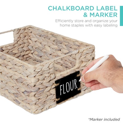 Rynx | Set of 4 Water Hyacinth Storage Baskets with Table, Markers - 12in