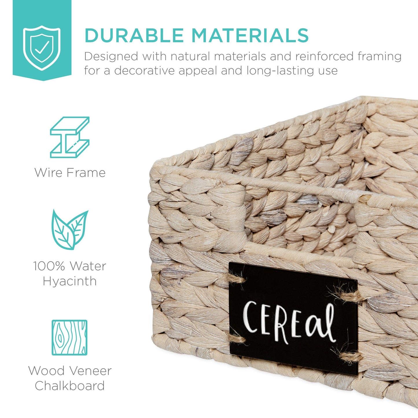 Rynx | Set of 4 Water Hyacinth Storage Baskets with Table, Markers - 12in