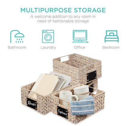 Rynx | Set of 4 Water Hyacinth Storage Baskets with Table, Markers - 12in