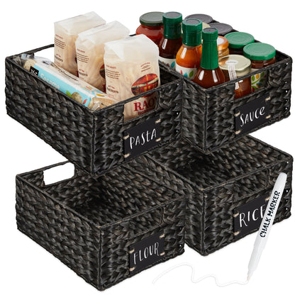 Rynx | Set of 4 Water Hyacinth Storage Baskets with Table, Markers - 12in
