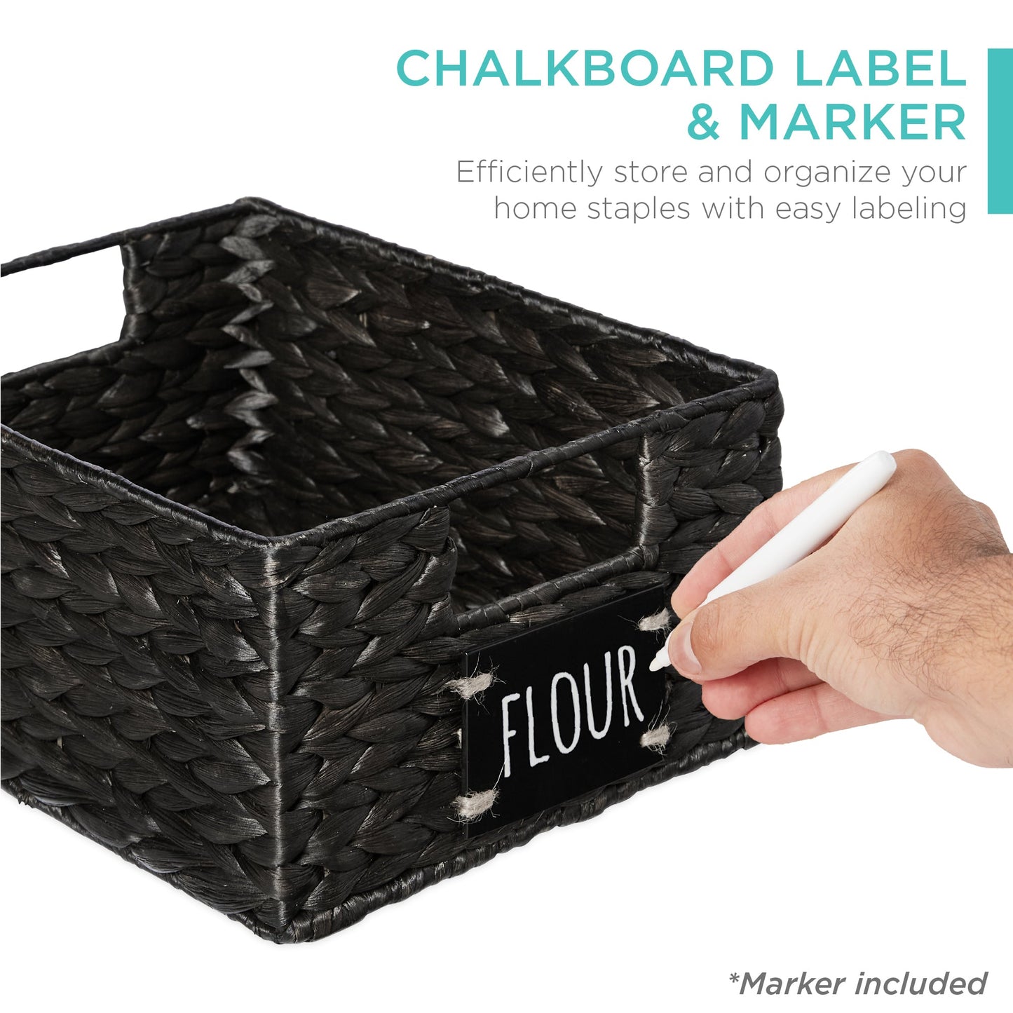 Rynx | Set of 4 Water Hyacinth Storage Baskets with Table, Markers - 12in