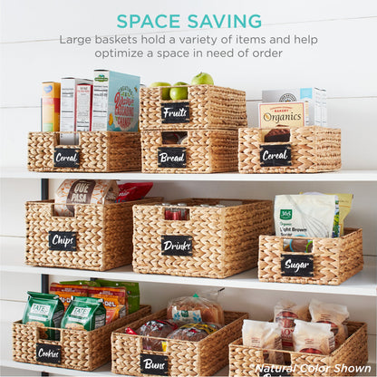 Rynx | Set of 4 Water Hyacinth Storage Baskets with Table, Markers - 12in