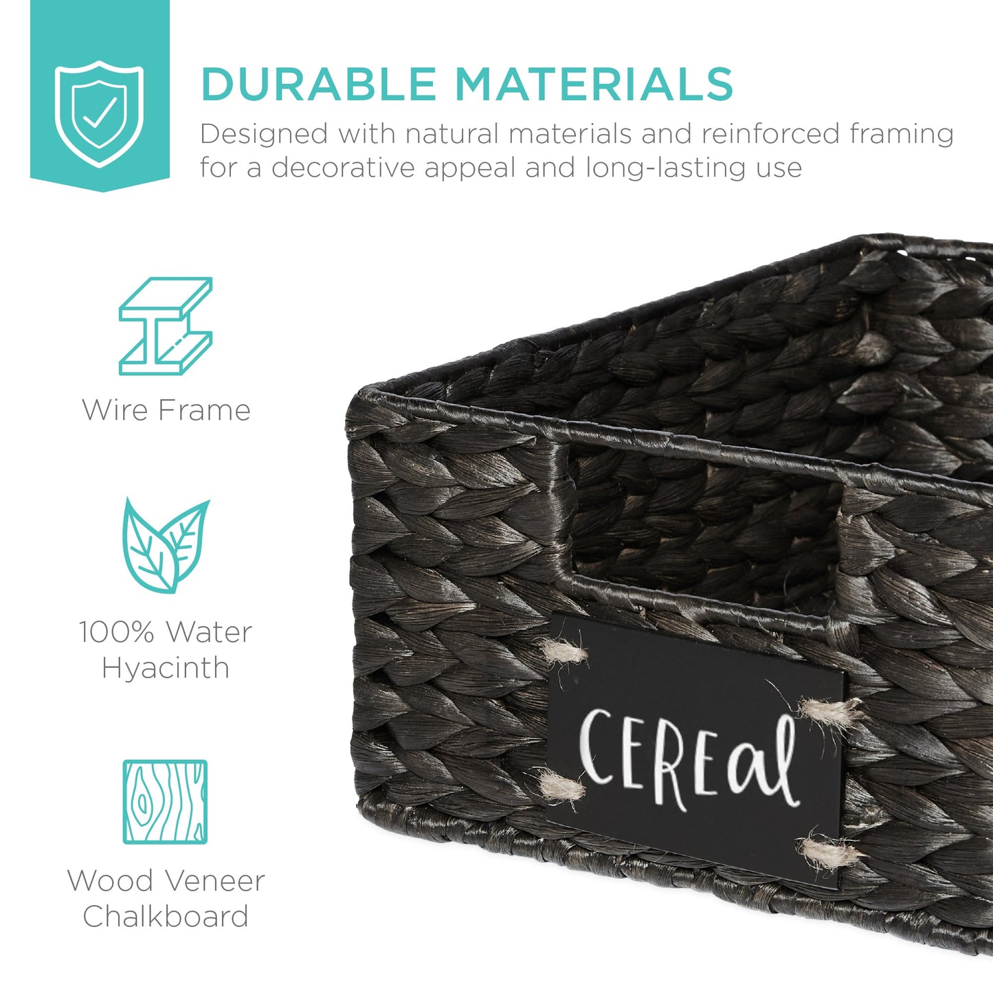 Rynx | Set of 4 Water Hyacinth Storage Baskets with Table, Markers - 12in