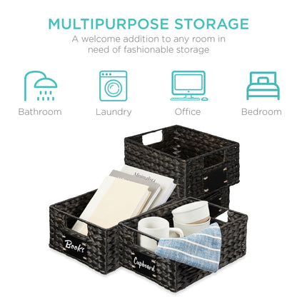 Rynx | Set of 4 Water Hyacinth Storage Baskets with Table, Markers - 12in