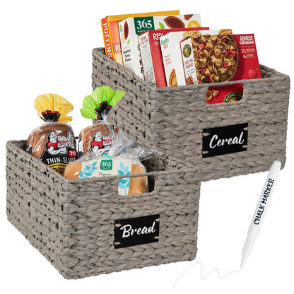 Rynx | Set of 2 water hyacinth mat baskets with chalkboard, marker - 16 inches