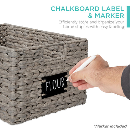 Rynx | Set of 2 water hyacinth mat baskets with chalkboard, marker - 16 inches