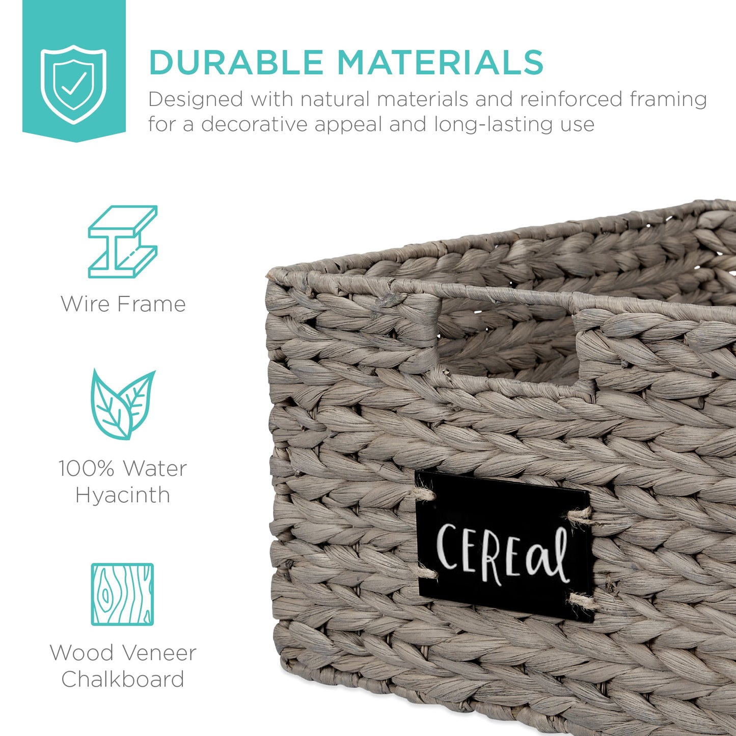 Rynx | Set of 2 water hyacinth mat baskets with chalkboard, marker - 16 inches