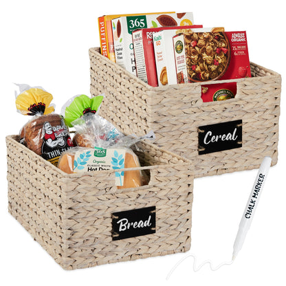 Rynx | Set of 2 water hyacinth mat baskets with chalkboard, marker - 16 inches