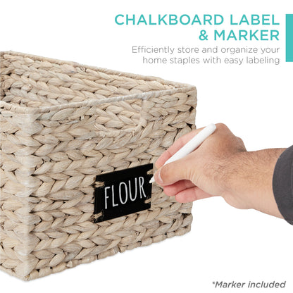 Rynx | Set of 2 water hyacinth mat baskets with chalkboard, marker - 16 inches