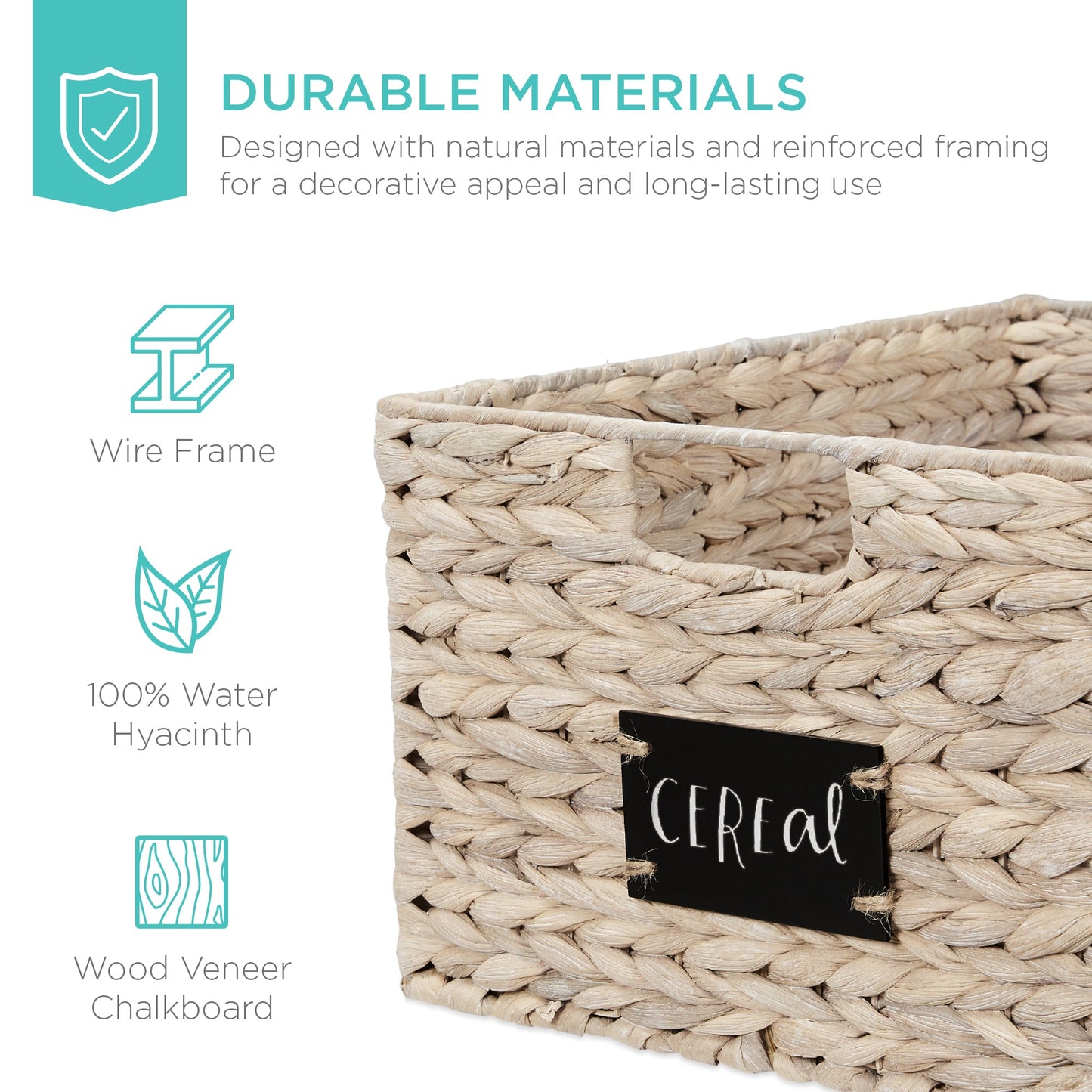 Rynx | Set of 2 water hyacinth mat baskets with chalkboard, marker - 16 inches