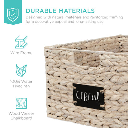 Rynx | Set of 2 water hyacinth mat baskets with chalkboard, marker - 16 inches