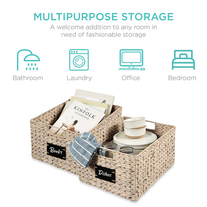 Rynx | Set of 2 water hyacinth mat baskets with chalkboard, marker - 16 inches