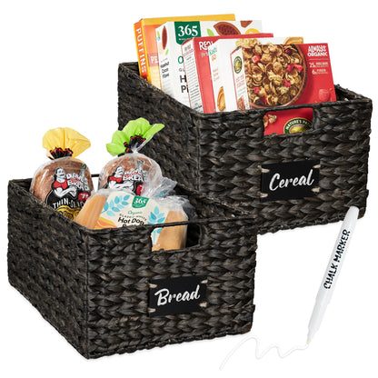 Rynx | Set of 2 water hyacinth mat baskets with chalkboard, marker - 16 inches