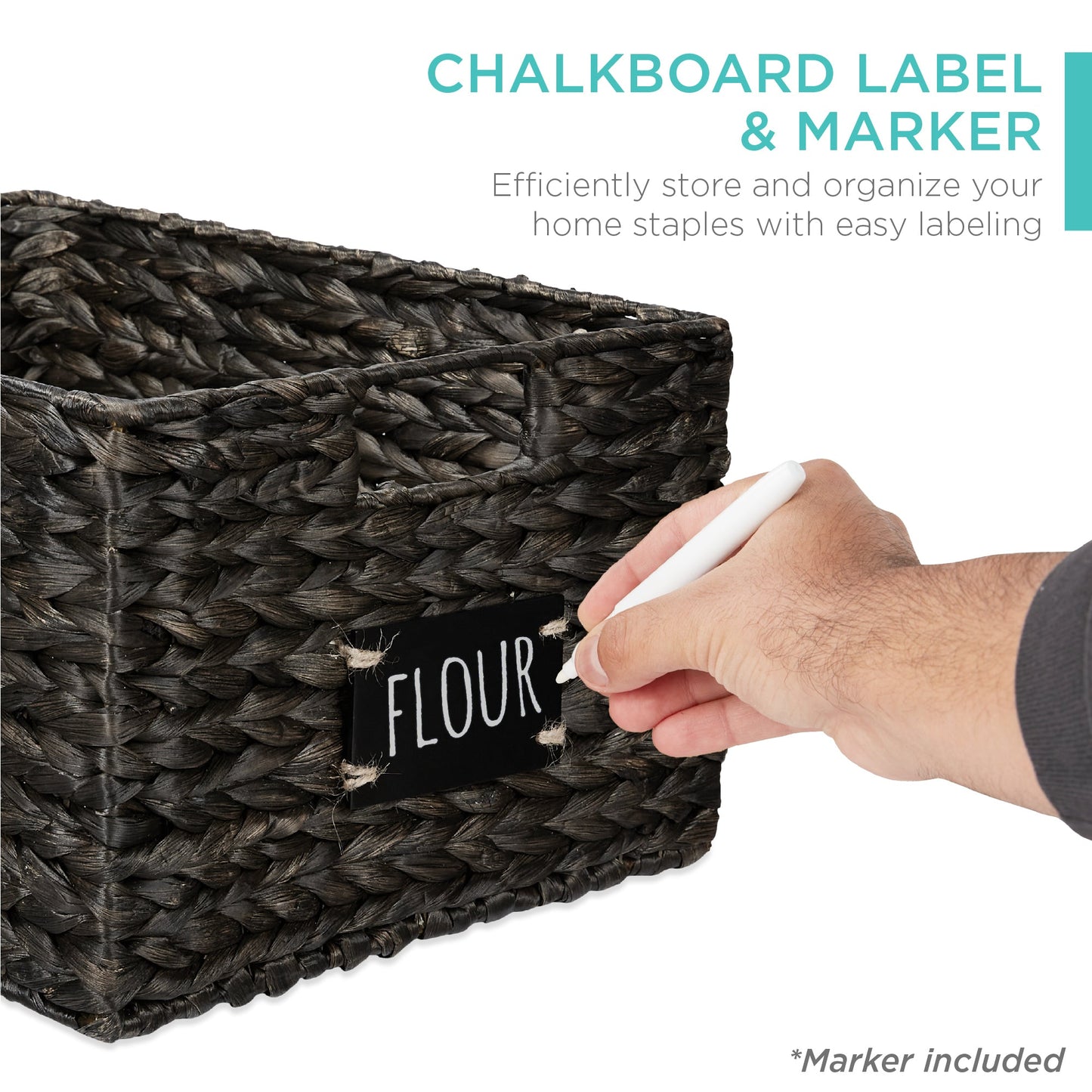 Rynx | Set of 2 water hyacinth mat baskets with chalkboard, marker - 16 inches