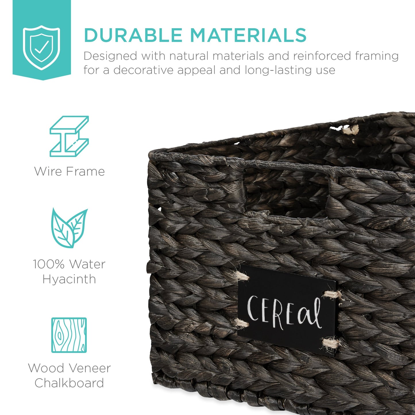 Rynx | Set of 2 water hyacinth mat baskets with chalkboard, marker - 16 inches
