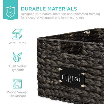 Rynx | Set of 2 water hyacinth mat baskets with chalkboard, marker - 16 inches