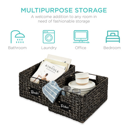 Rynx | Set of 2 water hyacinth mat baskets with chalkboard, marker - 16 inches