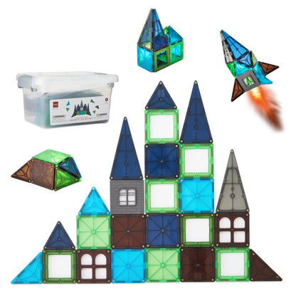 Rynx | 32-piece children's mini magnetic tiles educational STEM toy set with carrying case