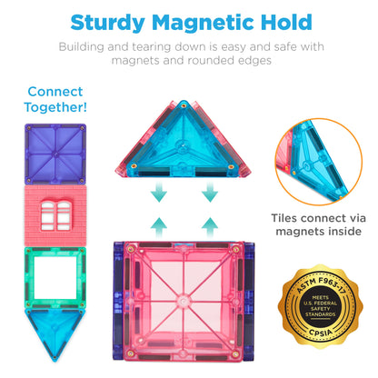 Rynx | 32-piece children's mini magnetic tiles educational STEM toy set with carrying case
