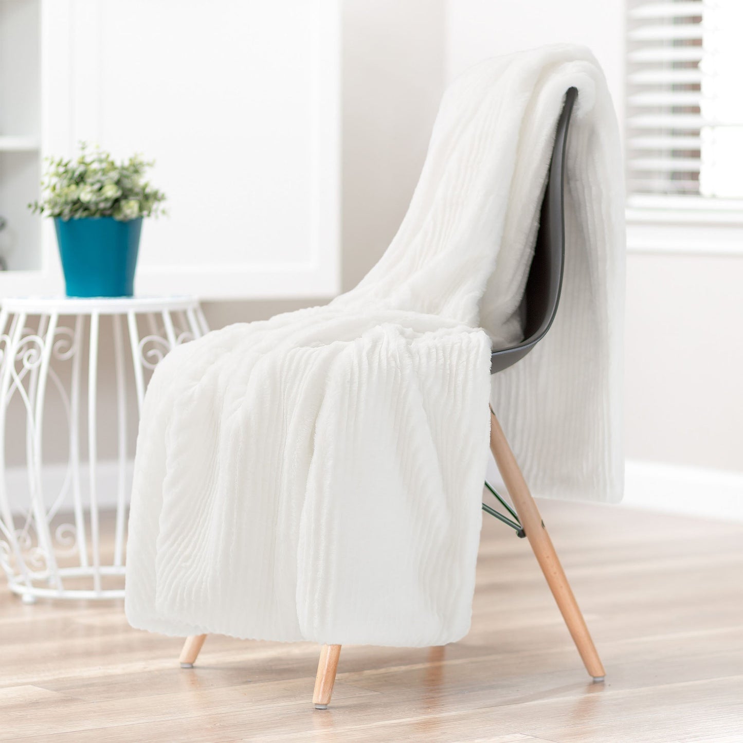 Rynx | Striped Textured Faux Fur Throw Blanket