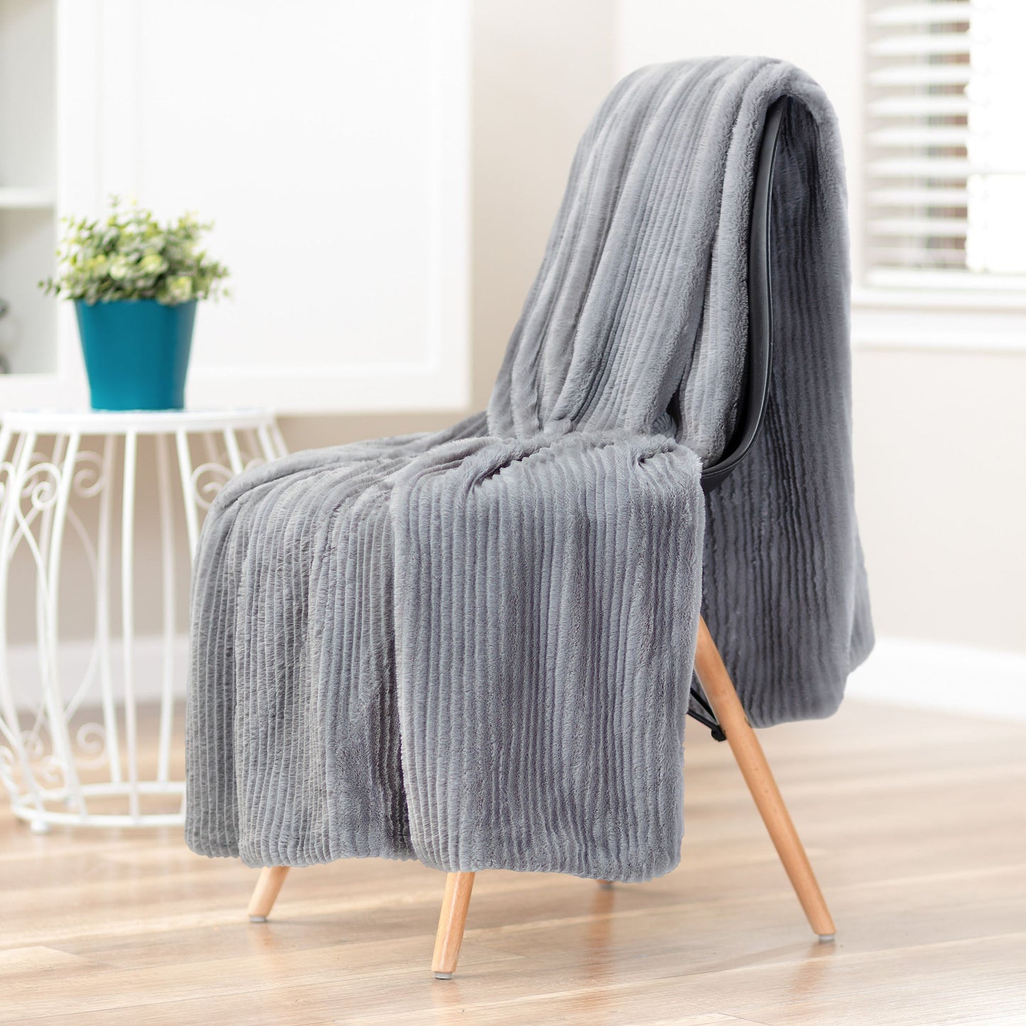 Rynx | Striped Textured Faux Fur Throw Blanket