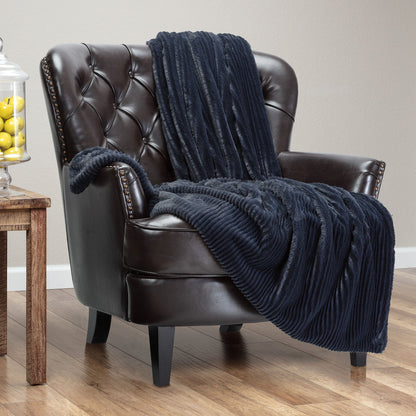 Rynx | Striped Textured Faux Fur Throw Blanket