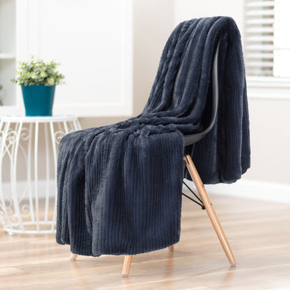 Rynx | Striped Textured Faux Fur Throw Blanket